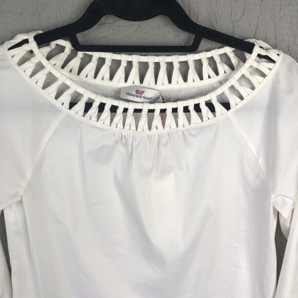 Vineyard Vines Top Womens 0 White Poplin Basketweave Stretch Beach Prep NEW - Picture 2 of 16